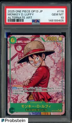 2025 One Piece OP13 Japanese Alternate Art #118 Monkey D. Luffy PSA 10 GEM MINT - Image 1