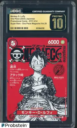 2025 One Piece JPN ST21 Promo Magazine Vol.20 014 Monkey D Luffy CGC 10 PRISTINE - Image 1