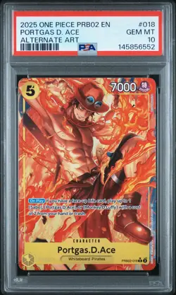 2025 ONE PIECE PRB02 ALTERNATE ART #018 PORTGAS D. ACE PSA 10 - Image 1