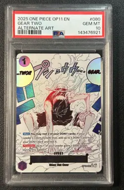 GEAR TWO PSA 10 2025 ONE PIECE EN #OP11-080 RARE ALTERNATIVE ART GEM 6921 - Image 1
