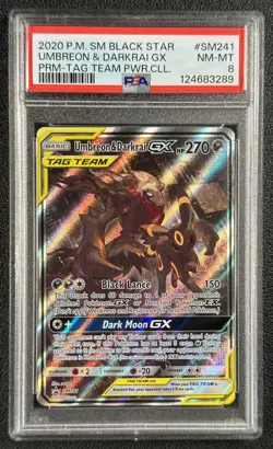 UMBREON & DARKRAI GX TAG TEAM PSA 8 2020 POKEMON SM BSP #SM241 POWER COLL 3289 - Image 1