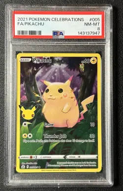 PIKACHU PSA 8 2021 POKEMON SWORD & SHIELD CELEBRATIONS #005/025 FA FULL ART 7947 - Image 1