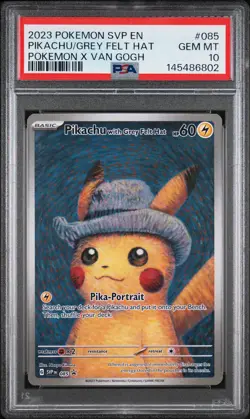 2023 POKEMON SVP EN-SV BLACK STAR PROMO #085 PIKACHU WITH GREY FELT HAT PSA 10 - Image 1