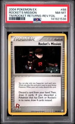 2004 POKEMON EX TEAM ROCKET RETURNS #88 ROCKET'S MISSION-REVERSE FOIL PSA 8 - Image 1