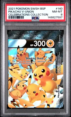 2021 POKEMON SWSH BLACK STAR PROMO CELEBRATIONS COLL #140 PIKACHU V-UNION PSA 8 - Image 1