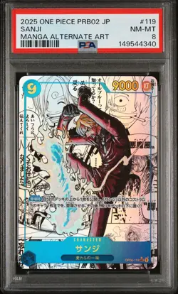 2025 ONE PIECE PRB02 JAPANESE MANGA ALTERNATE ART #119 SANJI PSA 8 - Image 1