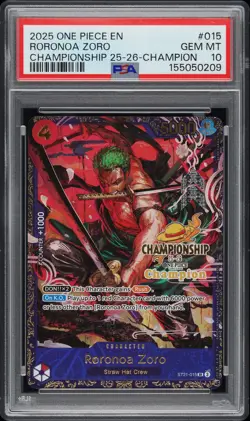 2025 ONE PIECE PROMOS CHAMP 25-26-CHAMP #015 RORONOA ZORO PSA 10 - Image 1