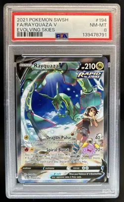 2021 Pokemon SWSH Evolving Skies Rayquaza V #194/203 PSA 8 - Image 1