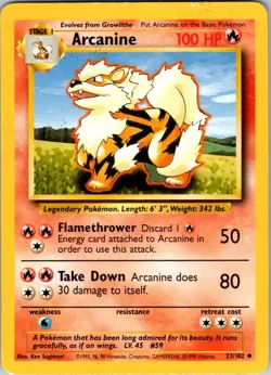 Arcanine 23/102 Uncommon Base Set Unlimited Pokemon Lightly Played - Image 1
