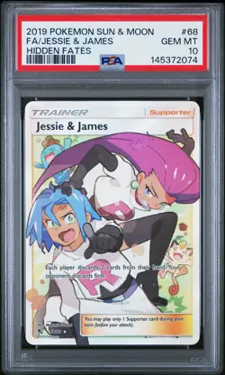 2019 POKEMON SUN & MOON HIDDEN FATES #68 FULL ART/JESSIE & JAMES PSA 10 - Image 1