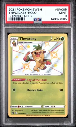 2021 POKEMON SWORD & SHIELD SHINING FATES #SV005 THWACKEY-HOLO PSA 9 - Image 1