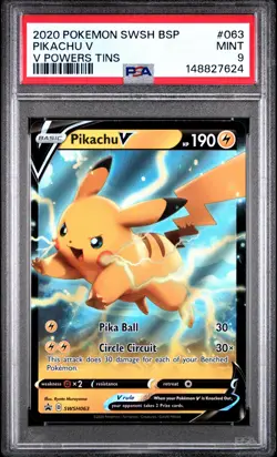 2020 POKEMON SWSH BLACK STAR PROMO V POWERS TINS #063 PIKACHU V PSA 9 - Image 1