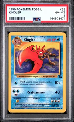 1999 POKEMON FOSSIL #38 KINGLER PSA 8 - Image 1