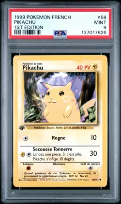 1999 POKEMON FRENCH 1ST EDITION #58 PIKACHU PSA 9 - Image 1