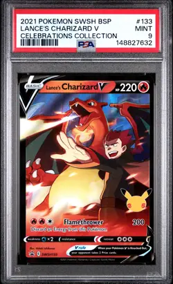 2021 POKEMON SWSH BLACK STAR PROMO CELEBRATIONS COLL LANCE'S CHARIZARD V PSA 9 - Image 1