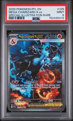 2025 POKEMON PFL EN-PHANTASMAL FLAMES #125 MEGA CHARIZARD X EX PSA 9 - Image 1