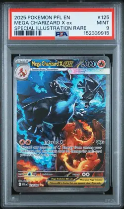 2025 POKEMON PFL EN-PHANTASMAL FLAMES #125 MEGA CHARIZARD X EX PSA 9 - Image 1