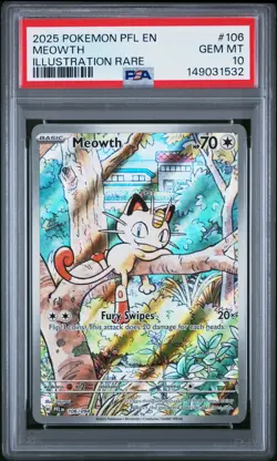 2025 POKEMON PFL EN-PHANTASMAL FLAMES ILLUSTRATION RARE #106 MEOWTH PSA 10 - Image 1
