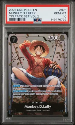 2026 ONE PIECE PROMOS TIN PACK SET VOL.2 #075 MONKEY D. LUFFY PSA 10 - Image 1