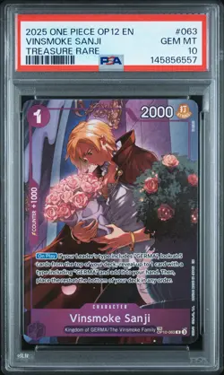 2025 ONE PIECE OP12-LEGACY OF THE MASTER TREASURE RARE VINSMOKE SANJI PSA 10 - Image 1