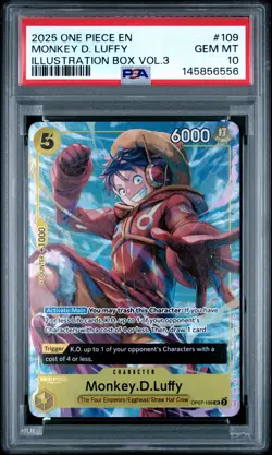 2025 ONE PIECE PROMOS ILLUSTRATION BOX VOL.3 #109 MONKEY D. LUFFY PSA 10 - Image 1