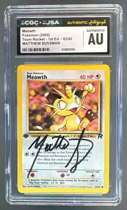 Meowth 2000 Pokemon Team Rocket 1st Edition #62 Sussman On Card Auto CGC AUTH - Image 1