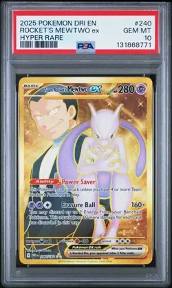 PSA 10 2025 Team Rocket’s Mewtwo Ex 240/182 Destined Rivals Pokemon TCG Card - Image 1