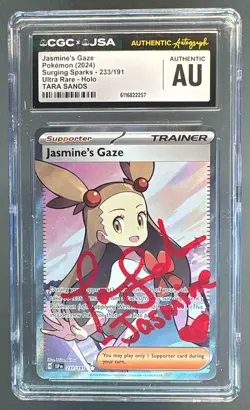 Jasmine's Gaze 2024 Pokemon Surging Sparks #233 Tara Sands On Card Auto CGC AUTH - Image 1