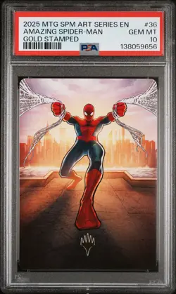 2025 MTG MARVEL'S SPIDER-MAN ART SER GOLD STAMPED #36 AMAZING SPIDER-MAN PSA 10 - Image 1