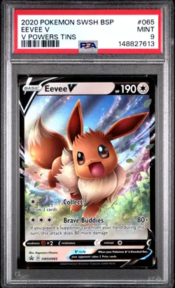 2020 POKEMON SWSH BLACK STAR PROMO V POWERS TINS #065 EEVEE V PSA 9 - Image 1