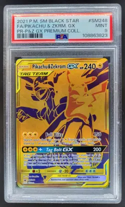 2021 POKEMON SM BLACK STAR #SM248 PROMO FULL ART PIKACHU ZEKROM GX PSA 9 CG4 - Image 1