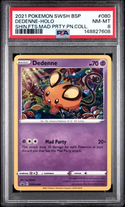 2021 POKEMON SWSH BLACK STAR PROMO #080 DEDENNE-HOLO PSA 8 - Image 1