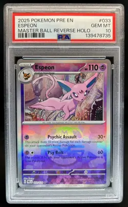 2025 Pokemon Prismatic Evolutions Espeon Reverse Master Ball #033/131 PSA 10 - Image 1