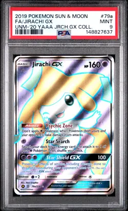 2019 POKEMON SUN & MOON UNIFIED MINDS #79A FULL ART/JIRACHI GX PSA 9 - Image 1
