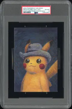2023 POKEMON X VAN GOGH POSTCARD PIKACHU WITH GREY FELT HAT PSA 6 - Image 1