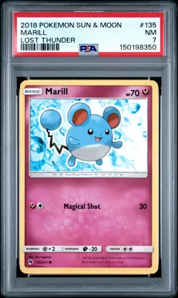 2018 POKEMON SUN & MOON LOST THUNDER #135 MARILL PSA 7 - Image 1