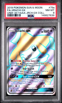 2019 POKEMON SUN & MOON UNIFIED MINDS #79A FULL ART/JIRACHI GX PSA 8 - Image 1