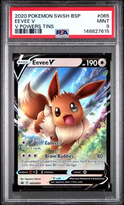 2020 POKEMON SWSH BLACK STAR PROMO V POWERS TINS #065 EEVEE V PSA 9 - Image 1