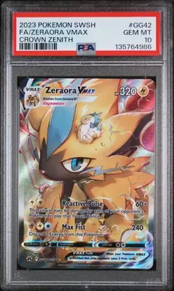 2023 POKEMON SWORD & SHIELD CROWN ZENITH #GG42 FULL ART/ZERAORA VMAX PSA 10 - Image 1