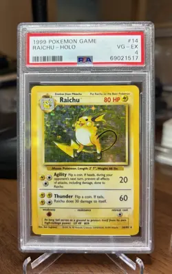 1999 Pokemon Game Raichu Holo #14/102 PSA 4 - Image 1