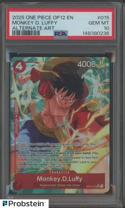 2025 One Piece OP12 EN #015 Monkey D. Luffy Alternate Art PSA 10 GEM MINT - Image 1