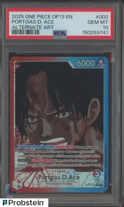 2025 One Piece OP13 Alternate Art #002 Portgas D. Ace PSA 10 GEM MINT - Image 1