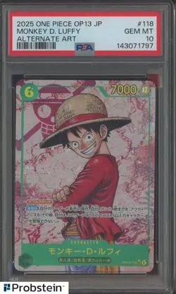 2025 One Piece OP13 Japanese Alternate Art #118 Monkey D. Luffy PSA 10 GEM MINT - Image 1
