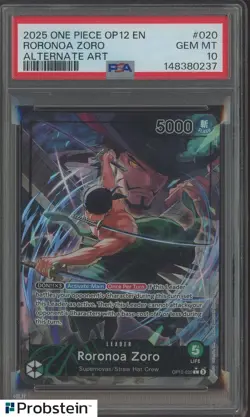 2025 One Piece OP12 EN Alternate Art #020 Roronoa Zoro PSA 10 GEM MINT - Image 1