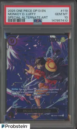 2025 One Piece OP13 EN Special Alternate Art #119 Monkey D. Luffy PSA 10 GEM MT - Image 1