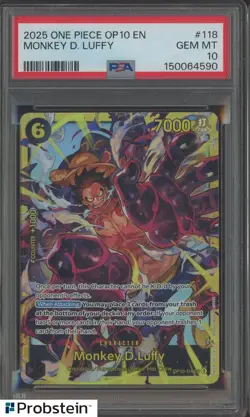 2025 One Piece OP10 EN Monkey D. Luffy #118 PSA 10 GEM MINT - Image 1