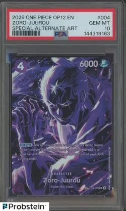 2025 One Piece OP12 EN #004 Zoro Juurou Special Alternate Art PSA 10 GEM MINT - Image 1