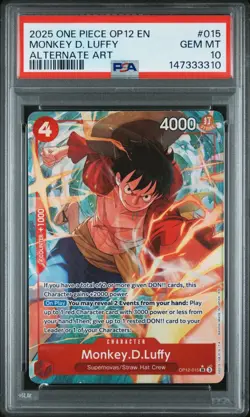 2025 One Piece OP12 EN Monkey D Luffy Alternate Art #015 PSA 10 GEM MINT - Image 1