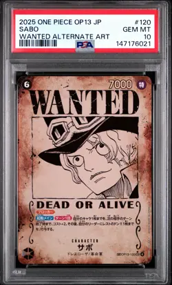 2025 ONE PIECE JPN OP13-CARRYING ON HIS WILL WANTED ALTERNATE ART SABO PSA 10 - Image 1
