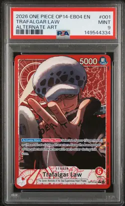 2026 ONE PIECE OP14-EB04-THE AZURE SEA'S SEVEN ALTERNATE ART TRAFALGAR LAW PSA 9 - Image 1